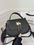 Faux Pearl Decor Satchel Bag With Square Bag Black