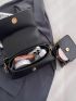 Faux Pearl Decor Satchel Bag With Square Bag Black