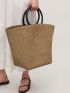 Top Ring Straw Bag Vacation Khaki Large Capacity