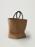 Top Ring Straw Bag Vacation Khaki Large Capacity