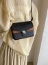 Litchi Embossed Square Bag Tropical Leaf Decor PU Flap Fashionable