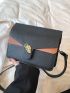 Litchi Embossed Square Bag Tropical Leaf Decor PU Flap Fashionable