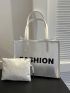 New Women's Mesh Print Letter Tote Bag With Inner Pouch