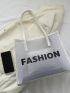 New Women's Mesh Print Letter Tote Bag With Inner Pouch
