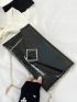 Snakeskin Embossed Envelope Bag PU Black Elegant