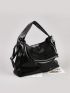 Crocodile Embossed Hobo Bag PU Black Elegant