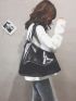 Crocodile Embossed Hobo Bag PU Black Elegant