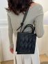 Mini Square Bag Embossed Detail PU Black Elegant