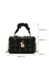 Mini Ruched Bag Twist Lock PU Quilted Flower Decor Fashionable