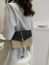 Two Tone Straw Bag Metal Tassel Decor Flap Chain Vacation