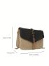 Two Tone Straw Bag Metal Tassel Decor Flap Chain Vacation