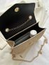 Two Tone Straw Bag Metal Tassel Decor Flap Chain Vacation