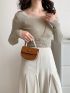 Mini Faux Pearl Decor Flap Saddle Bag Fashion Brown