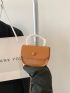 Mini Faux Pearl Decor Flap Saddle Bag Fashion Brown