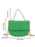 Mini Faux Pearl Decor Flap Chain Saddle Bag Fashion Green
