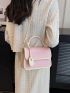 Mini Litchi Embossed Flap Square Bag Fashion Contrast Binding