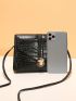 Crocodile Embossed Push Lock Crossbody Bag Fashion Black