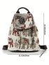 Elephant Pattern Flap Backpack Fashionable Adjustable Strap