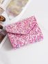 Pink Small Wallet Sequins Decor Fashionable For Daily