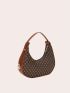 Small Letter Graphic Hobo Bag Colorblock Zipper