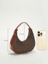 Small Letter Graphic Hobo Bag Colorblock Zipper