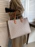 Large Capacity Top Handle Bag Geometric Pattern With Zipper