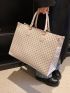 Large Capacity Top Handle Bag Geometric Pattern With Zipper