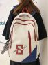 Letter Graphic Functional Backpack Colorblock Preppy