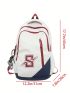 Letter Graphic Functional Backpack Colorblock Preppy
