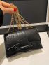 Lady Handbag Crocodile Embossed Square Bag Metal Chain Shoulder Bag Mini Change Purse