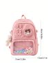 Pom Pom Decor Classic Backpack Waterproof With Bag Charm