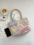 Striped Pattern Twilly Scarf Decor Shoulder Tote Bag