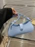 Crocodile Embossed Baguette Bag Medium Blue Snap Button
