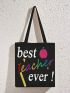 Floral & Slogan Graphic Shopper Bag Small Preppy