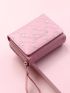Heart Pattern Small Wallet Stitch Detail With Zipper For Daily