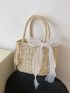 Medium Bow Decor Straw Bag Double Handle Vacation Style