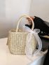 Medium Bow Decor Straw Bag Double Handle Vacation Style