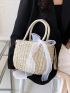 Medium Bow Decor Straw Bag Double Handle Vacation Style