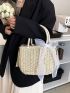 Medium Bow Decor Straw Bag Double Handle Vacation Style