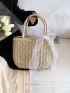 Medium Bow Decor Straw Bag Double Handle Vacation Style