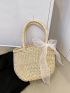 Medium Bow Decor Straw Bag Double Handle Vacation Style