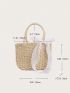 Medium Bow Decor Straw Bag Double Handle Vacation Style