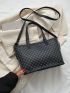 Geometric Pattern Double Handle Square Bag Brown Fashionable For Daily