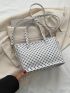 Geometric Pattern Double Handle Square Bag White Fashionable For Daily