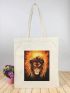 Lion Graphic Shopper Bag Beige Casual Double Handle