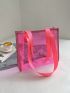Clear Contrast Binding Shoulder Tote Bag Neon-Pink Funky