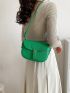 Mini Litchi Embossed Buckle Decor Flap Saddle Bag Hot Pink Fashionable
