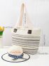 Colorblock Straw Bag Striped Pattern Patch Decor With Straw Hat