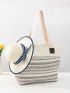 Colorblock Straw Bag Striped Pattern Patch Decor With Straw Hat