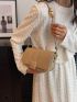 Litchi Embossed Flap Saddle Bag Khaki Fashionable